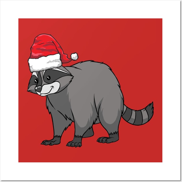 Santa Hat-Wearing Raccoon Funny Christmas Holiday Wall Art by Contentarama